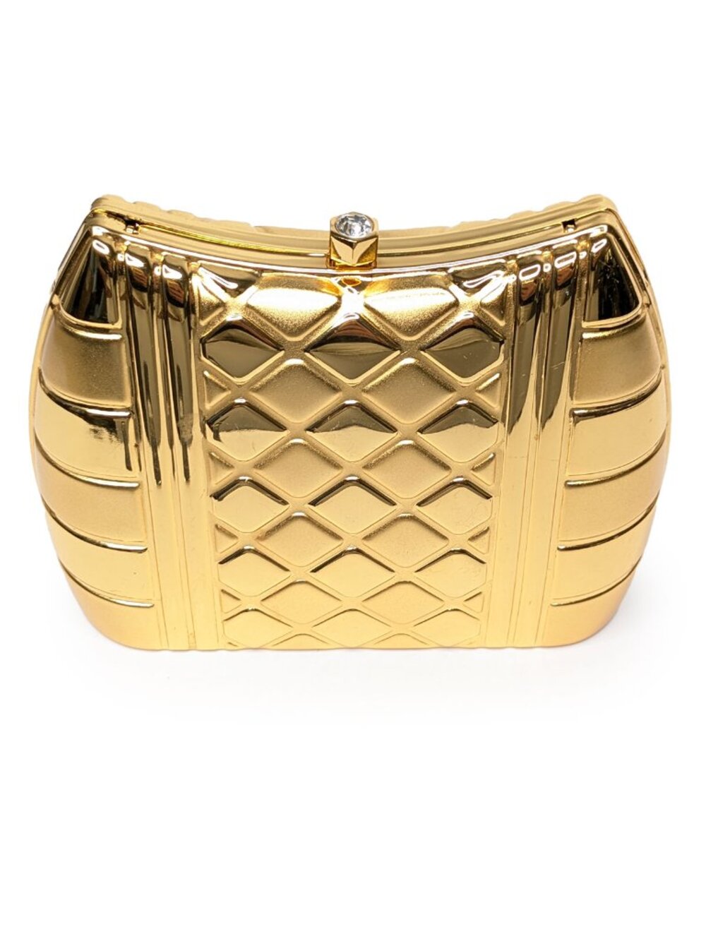 Vintage Gold Hard Shell Rhinestone Evening Bag Metal Box Clutch Crossbody Purse - Picture 5 of 14
